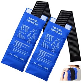 2 PCS Compresas de Gel Frio Caliente Grandes, Paquete de hielo Deportivo, Compresas Frio y Calor de 44x17cm con Banda Ajustable, Bolsa para Frio Calor Reutilizable, para Alivio de Dolor en Muscular, Articulaciones y Lesiones, Fisioterapia en Frio (Azul y Negro)