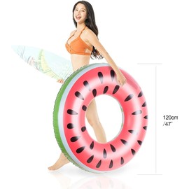 Swimming Ring for Adults, Swimming Ring Doughnut Inflatable Swimming Ring 120 cm, Summer Water Toys Swimming Pool Ring (Watermelon)