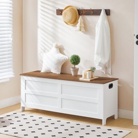 MAHANCRIS Storage Chest, 47.2” Large Toy Chest, Entryway Storage Trunk, Storage Bench with Safety Hinge, Entrance Bench for Living Room, Entrance, Bedroom, White+Walnut SCBZ48901
