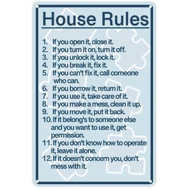8" x 12" Aluminium Metal Sign House Rules Sign, House Rules metal Hanging Sign, Farmhouse Living Room Home Decor Wall Art, Inspirational Family Quote, Room, Family Motto Sign, (111)
