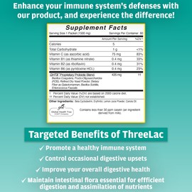 Global Health Trax ThreeLac Lemon Probiotic Drink Mix for Digestive Health - Advanced Probiotic Powder Formula for Men, Women, and Kids - Immune Support & Gut Balance, Non-GMO - 120 Packets