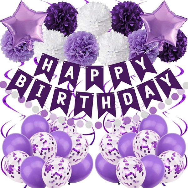 Recosis Purple Birthday Decorations, Women Girls Party Decorations Happy Birthday