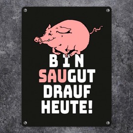 Bin Saugut drauf heute Metal Sign in 15 x 20 cm Funny Office Saying - Aluminium Sign for Humorous Decoration