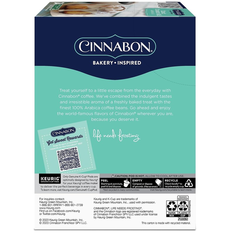 Cinnabon Classic Cinnamon Roll, Single-Serve Keurig K-Cup Pods, Flavored Coffee,