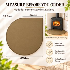 FLASLD Corner Wood Stove Mat 40×40 inch Fireplace Hearth Protector Pad