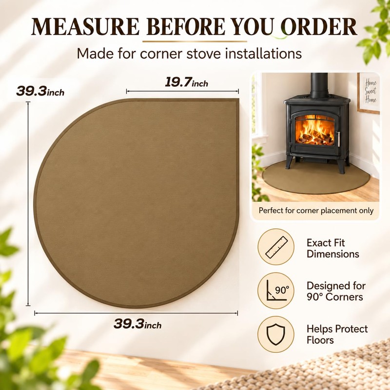 FLASLD Corner Wood Stove Mat 40×40 inch Fireplace Hearth Protector