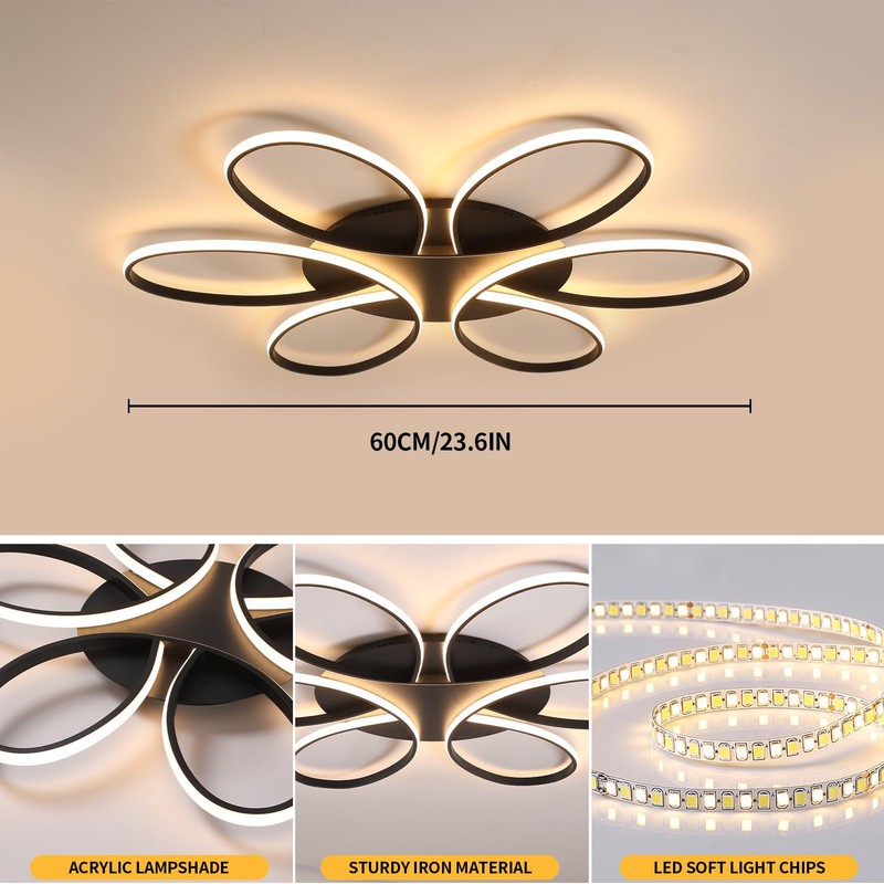 Oliterlux Modern LED Ceiling Light Fixture Black Flush Mount Ceiling