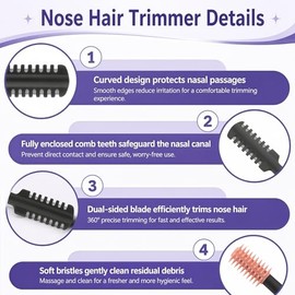 2026 Upgraded 2-in-1 Nasal Hair Cutter, 360° Rotating Double-Sided Blade, Washable Portable Grooming Tool for Men & Women, Travel Essential, (Multicolor-3Pack)