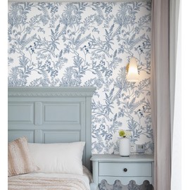 Micpolo Peel and Stick Wallpaper White and Blue Floral Wallpaper Navy Flower and Leaf Contact Paper for Cabinets Self-Adhesive Removable Wallpaper for Bedroom Bathroom Kitchen Wall Decor 118" x 17.3"