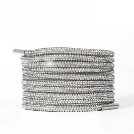 Fashion Luxury Rhinestone Shoelaces 1PC Rainbow Diamond Shoelaces Casual Braiding Sneaker Laces Round Shoelace 120/140cmColor: White, Length: EU36