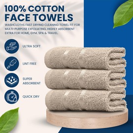 Towelogy® Luxury Egyptian Cotton Face Cloth Flannel Fingertip Towels Set 500 GSM Supersoft and Highly Absorbent Washcloths 30x30 cm (Pack 12, Natural Beige)