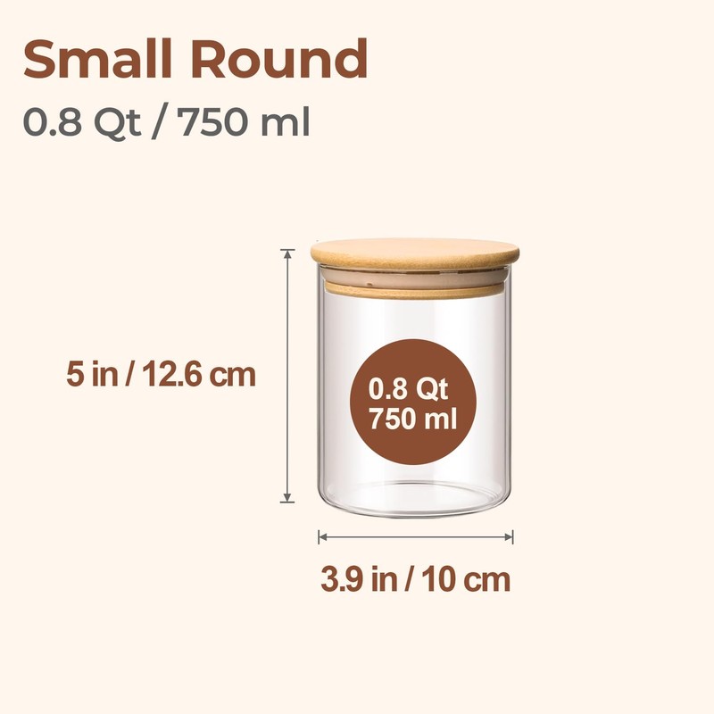 ComSaf 0.8 Qt Glass Food Storage Jars Set of 6,