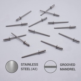 (Pack of 100) Stainless Steel Blind Rivets 3.2 x 8 mm Dome Head Pop Rivets DIN 7337 A2 Rivet Groove Mandrel (100, 3.2 x 8 mm)