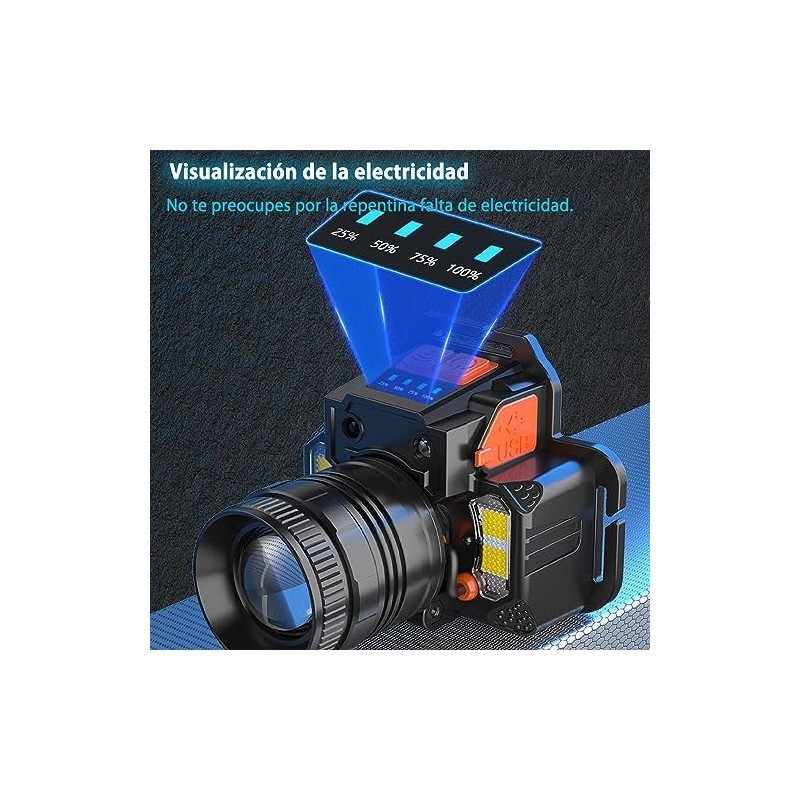 Lampara de Cabeza, Lámpara de Cabeza Recargable, Linterna Frontal, 4800mah,
