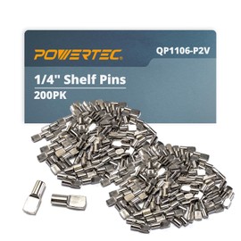 POWERTEC QP1106-P2V 1/4 Inch 200 pcs, Spoon Shaped Pins Support Shelves, Kitchen Cabinet, Bookshelf, Closet and Furniture, Nickel Plated Shelf Holders Pegs, 1/4", Silver, Count