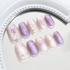 24Pcs Bow Tie Short Square Fake Nails 3D Curve Line Press on Nails Glossy Purple Cat Eye Stick on Nail Acrylic Full Cover False Nail Cute Cat Gel Glue on Fingernails for Holiday Manicure Art