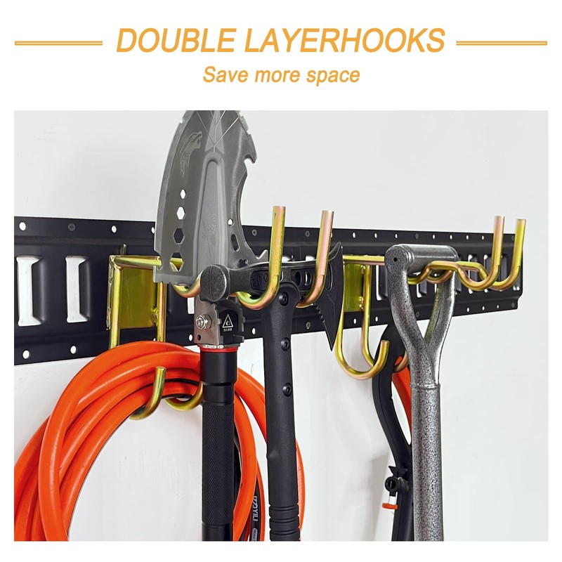 2-Pack E-Track Heavy Duty Shovel Hanger, Anti-Slip Double Layer Hooks