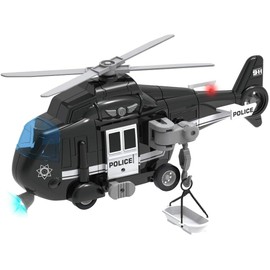 Liberty Imports Police Rescue Helicopter Friction Powered Toy Vehicle for Boys | Push and Go Chopper with Pretend Play Action Lights and Sounds