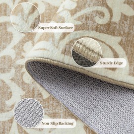 Morebes Vintage Bathroom Runner Rug, 2x5 Washable Kitchen Sink Runner Rug Non Slip, Soft Floral Entryway Rug Indoor Non Shedding Floor Carpet Runner for Hallway Laundry Bedroom, Khaki