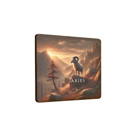 Wooden Fridge Magnet with Aries Design and Mountain Landscape, Unique Home Decor Piece (mag-kf25-1361)