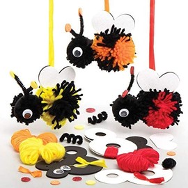 Baker Ross AT803 Bumble Bee Pom Pom Kits - Pack of 3, Creative Art and Craft Supplies for Kids to Make