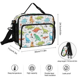 Tueekuti Kids Lunch Box for Boys Girls,Hand Drawn Dinosaur Pattern Large Capacity Insulated Lunch Meal Bag With Adjustable Shoulder Strap, Cooler Tote Bag for Back to School Work Office Picnic