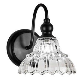TLOLGT Modern Black Wall Sconce Mini Wall Light Made of Metal Body and Pressed Patterned Glass Retro Vanity Light for Bedroom, Bathroom, Doorway, Farmhouse