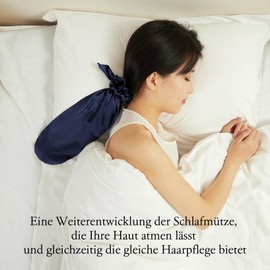 LILYSILK Silk Hat for Sleeping Silk Scrunchies 2-in-1 100% Silk Hair Bobbles for Long Hair with Elastic Adjustable, darkblue