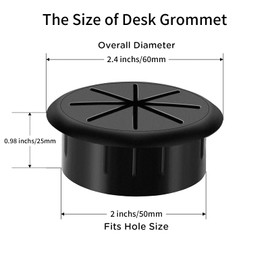 AACGIN Desk Grommet 2 Inch 6PCS Flexible Desk Hole Cover for Cables Desktop Equipment Wiring Management Desk Cord Hole Cover for Home & Office Table Cables - Black