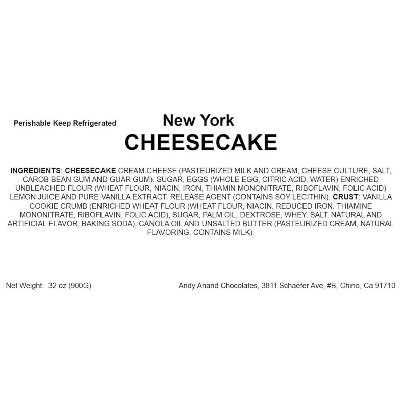 Andy Anand New York Cheesecake (9", 2 lbs), Gift Boxed,