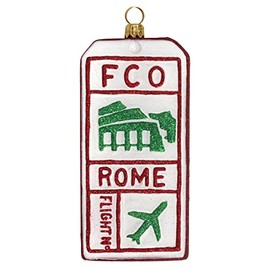 Joy to the World Rome Italy Luggage Tag Polish Glass Christmas Tree Ornament