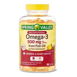 Omega-3 500 mg con 180 cápsulas blandas con sabor a limón - Spring Valley Lemon Flavor