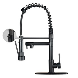 NGNP Kitchen faucet with pull-down spray, single handle double outlet commercial kitchen sink faucet, solid copper body, compatible with deck 1 or 3 holes sprayer black steel high arc Out - Colour: Matte black