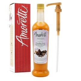 Amoretti - Sugar Free Pumpkin Spice Syrup, 94 Servings Per Bottle (750 ml), with Pump for Flavoring Coffees, Cocktails, and other Beverages, Gluten Free, GMO/GEO Free, Preservative Free