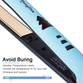 Mnsyflns 2 in 1 Hair Straightener & Curler – 15s Rapid Heating Ionic Ceramic Flat Iron, Frizz-Free Wide Plates, Chic Design, Dual Voltage, Complete Styling Kit, Gift for Girls Women (Blue)