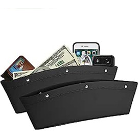 2 Set Car Seat Gap Organizer, Car Seat Gap Filler, PU Full Leather Car Seat Crevice Storage Box Universal Fit in Between Car Seat Catcher for Phone Keys Cards Pens Coins
