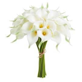 XIANNVXI 12 pz Calla Lily Fiori Artificiali Bianco in Lattice Mazzi 33 cm PU True Touch Fiore di Giglio per Mazzi di fiori da Sposa Casa Decorazione Tavoli Battesimo, Compleanno, composizioni floreali