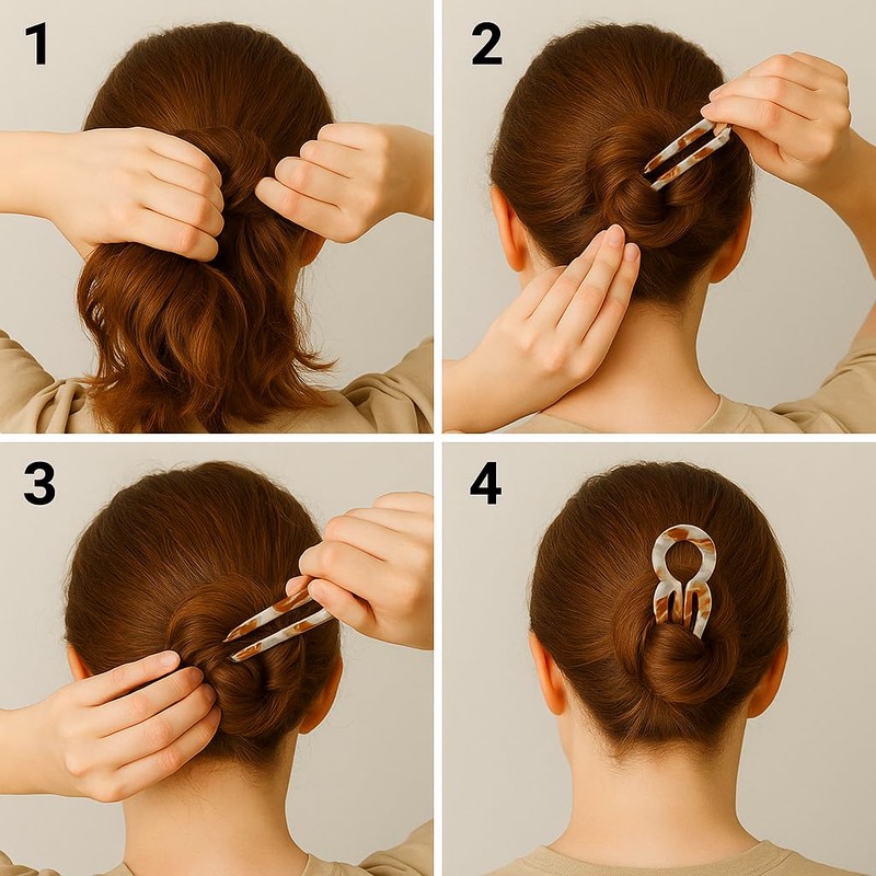 French Hair Pins, 3-Pack Acetate 2-Prong U-Shaped Hair Forks