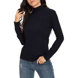 Udobana Women's Mock Turtleneck Cotton Long Sleeve Thermal Tops Black X-Large