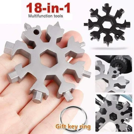 18 in 1 Stainless Multi-tool Snowflake Keychain Wrench Screwdriver Bottle Opener (BLACK)