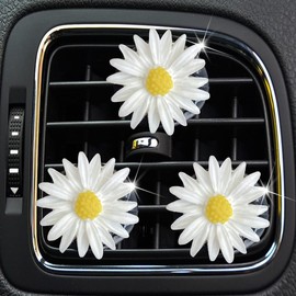 3Pcs White Cute Daisies Car Clip, Flowers Car Charm Air Vent Accessories Cute Automotive Interior Trim Decorations Gift for Girls Women