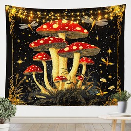 Feelyou Mushroom Decor Wall Hanging Boys Girls Large 59"x82" Longleg Mushroom Tapestry For Kids Women Men Ultra Soft Dragonfly Wall Blanket Botanical Theme Wall Art Room Decor Wild Mushroom Stuff