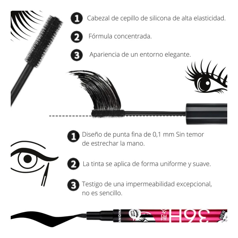 Set 12 Delineador Ojos Y 12 Rimel Larga Duración Waterproof
