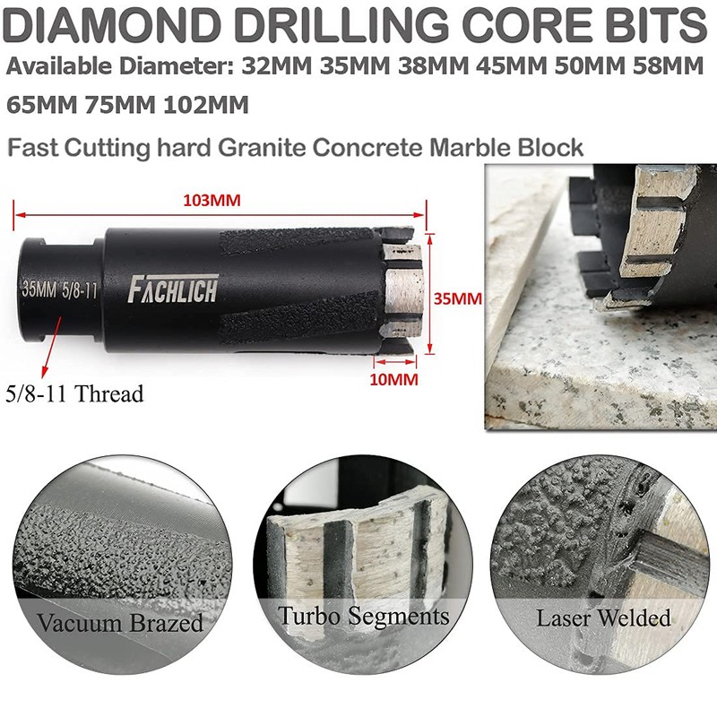 FACHLICH Diamond Core Drill Bit 1-3/8" Granite Hole Saw Laser