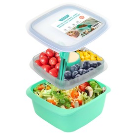 Finorder Salad Bowl Lunch Box for Adults, BPA Free Leak Proof Lunch Container Box with Tableware, 52-oz Food Grade Bento Lunch Box with 2-oz Sauce Container