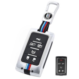 YONUFI for Jeep Key Fob Cover Case Metal Shell Smart Keys Holder protector Compatible for Jeep Grand Cherokee L Grand Wagoneer 6 Button 2023 2022 (JPE6-Silver)