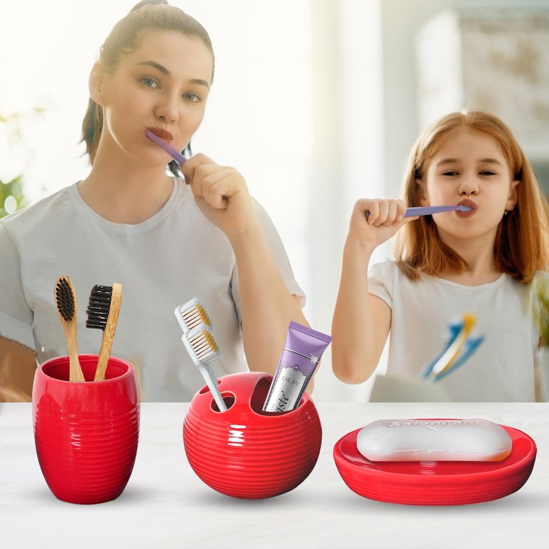 JHLAYKG Red Bathroom Accessories Set,4 Pcs Ceramic Bath Accessory Sets