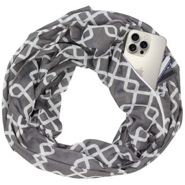 Pop Fashion Shop Womens Interlocking Chain Square Pattern Scarf with Zipper Pocket (Grey)