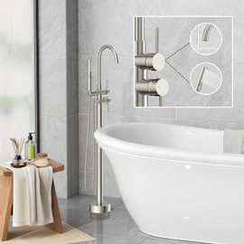 Free Standing Bathtub Faucet Set: SR SUN RISE Floor Mount Tub Filler with 3-Function Handheld Shower Head, Brushed Nickel High Flow Brass Freestanding Shower Faucet