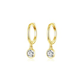 CZ Bezel Dangle Hoop Earrings for Women Girls 925 Sterling Silver Charms Minimalist Tiny Round Cubic Zirconia Drop Dangling Cartilage Helix Tragus Diamond Solicate Hypoallergenic Jewelry (Gold)